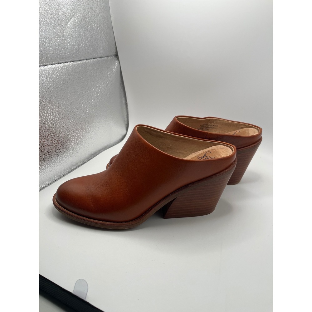 Sofft Womens Brown Leather Block Heel Mules Clogs SF0074900 Size 7.5M